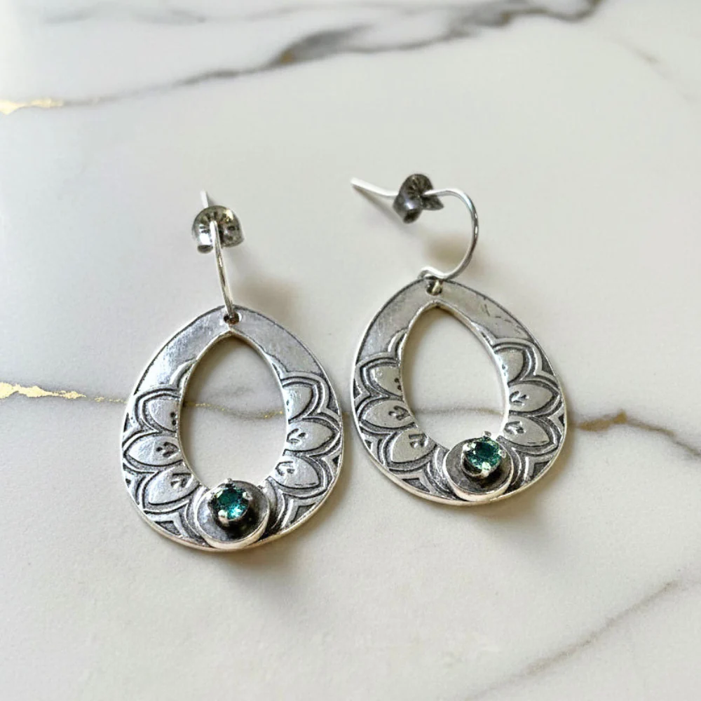 Artisan-Made Fine Silver Earrings with Green Montana Sapphires