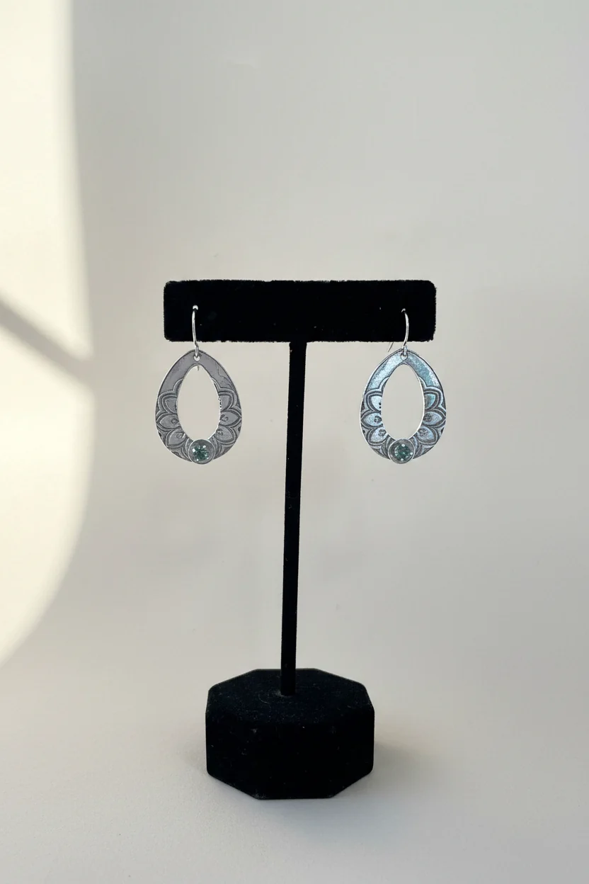 Artisan-Made Fine Silver Earrings with Green Montana Sapphires - Image 2