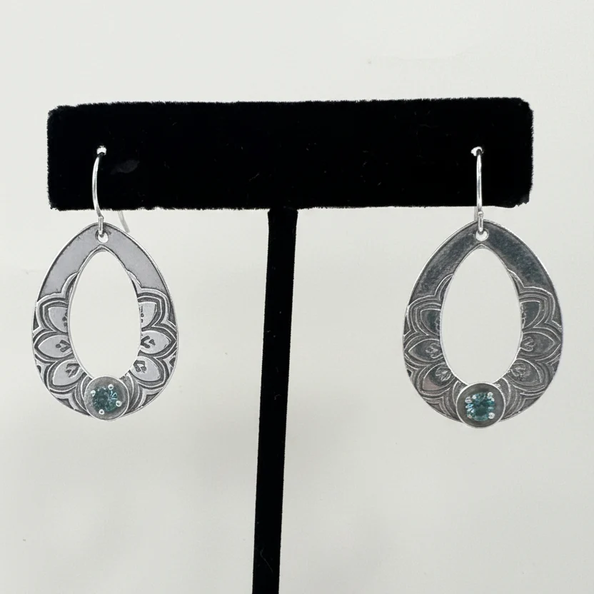 Artisan-Made Fine Silver Earrings with Green Montana Sapphires - Image 3