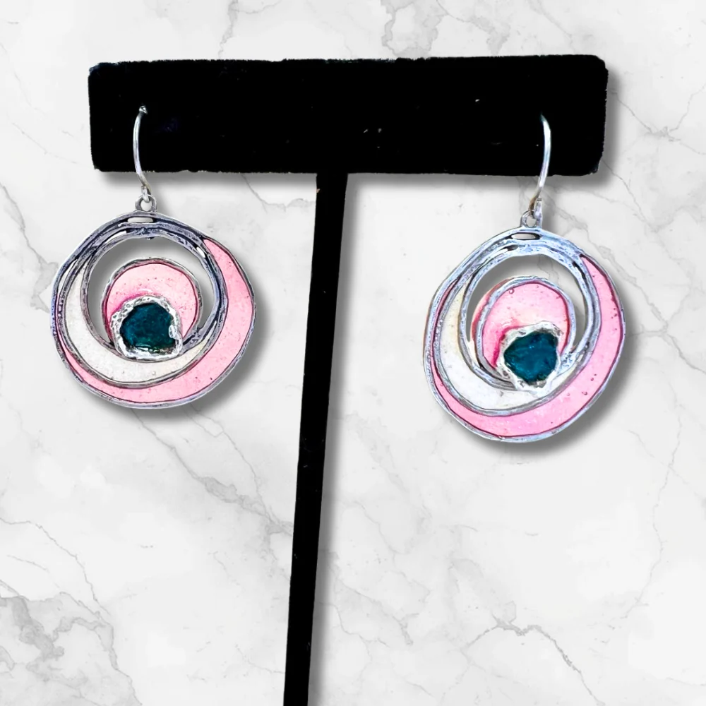 Artisan-Made Sterling Silver and Resin Earrings - Image 3