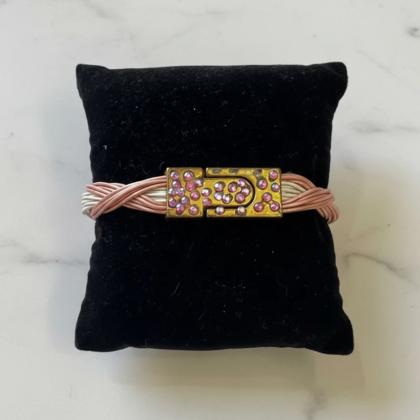 Artisan Statement Bracelet with Pink Crystal Accents - Image 2
