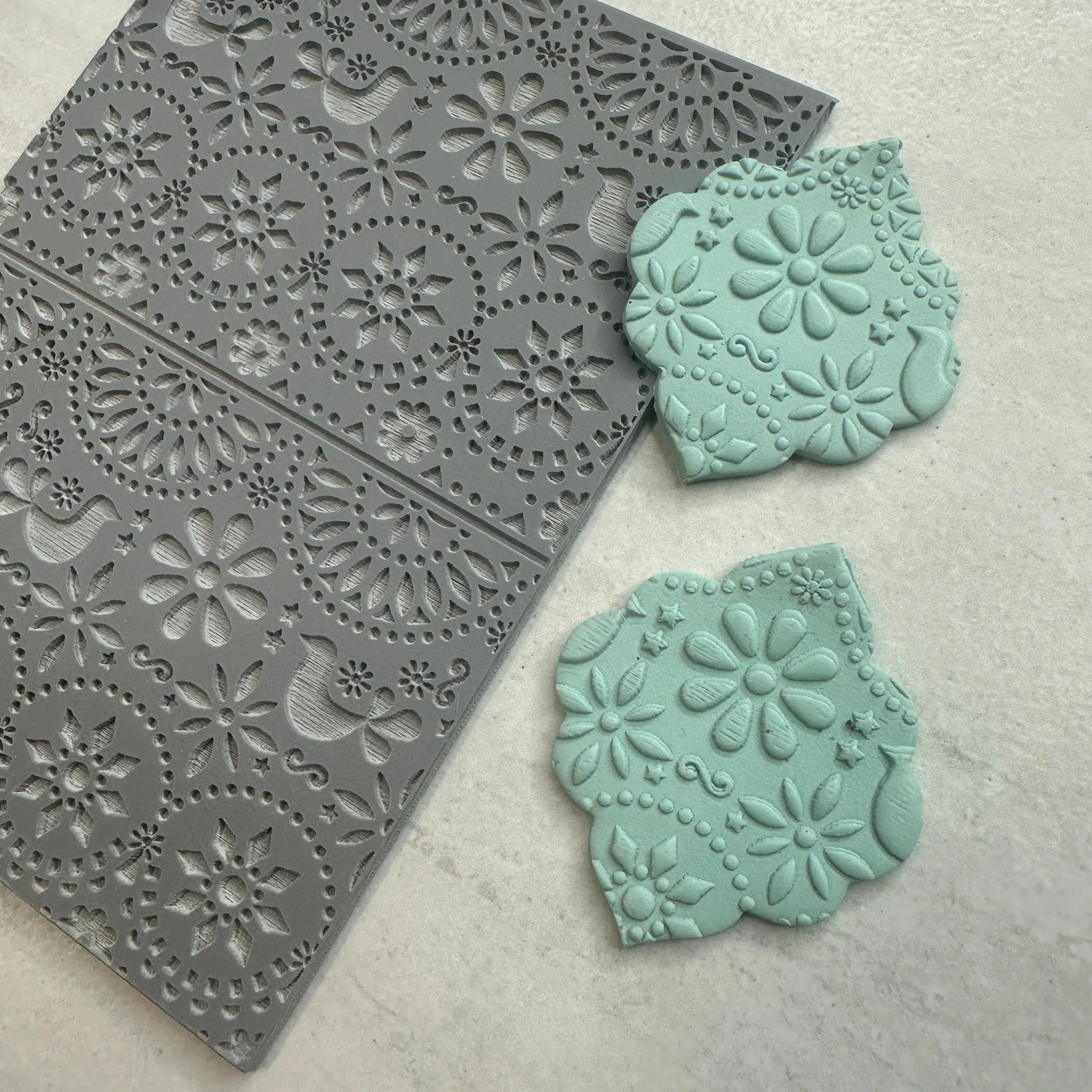 Floral Folk Art polymer clay rubber stamp texture sheet - Image 5