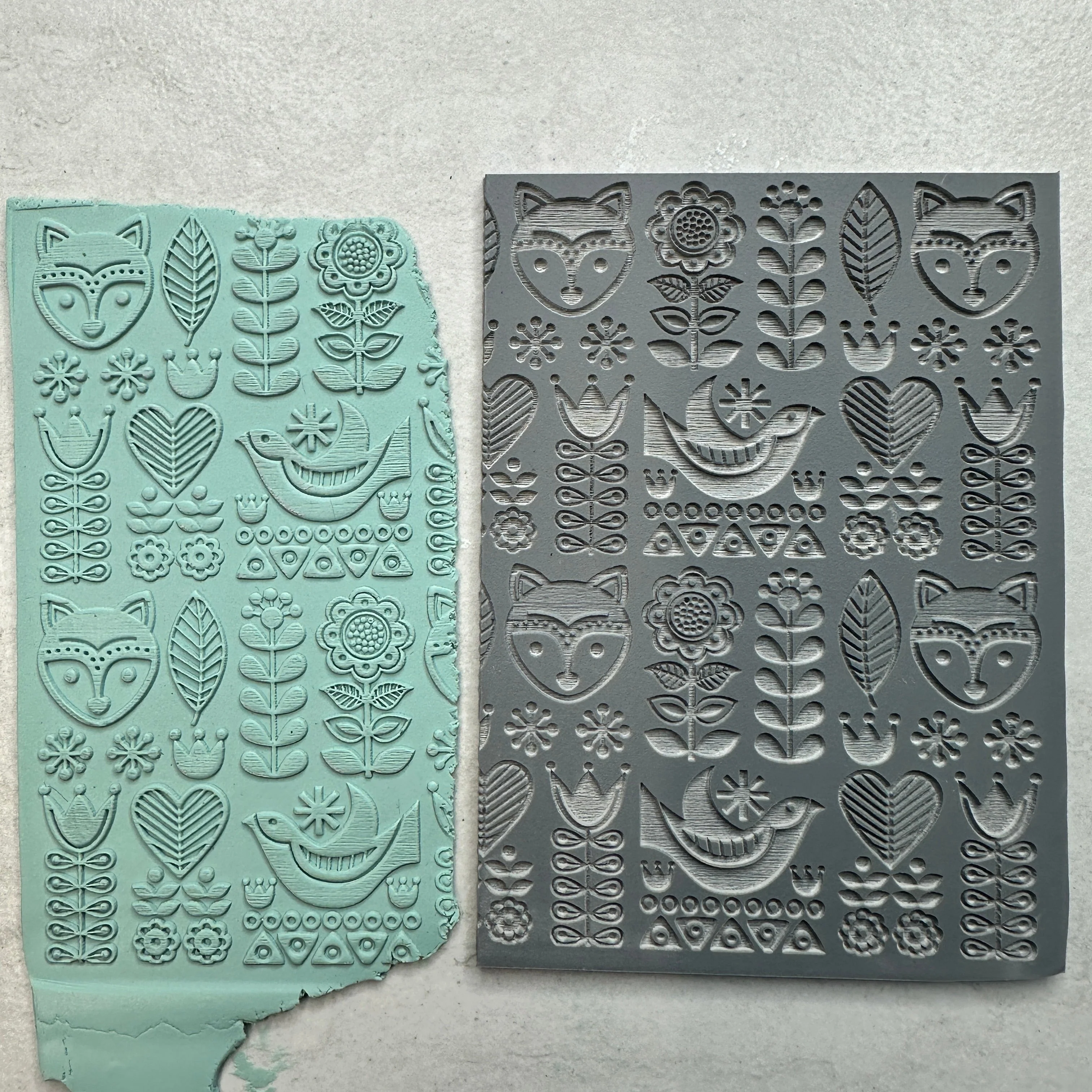 Fox Folk Art Polymer Clay Stamp – 3x4 Inch Rubber Texture - Image 5