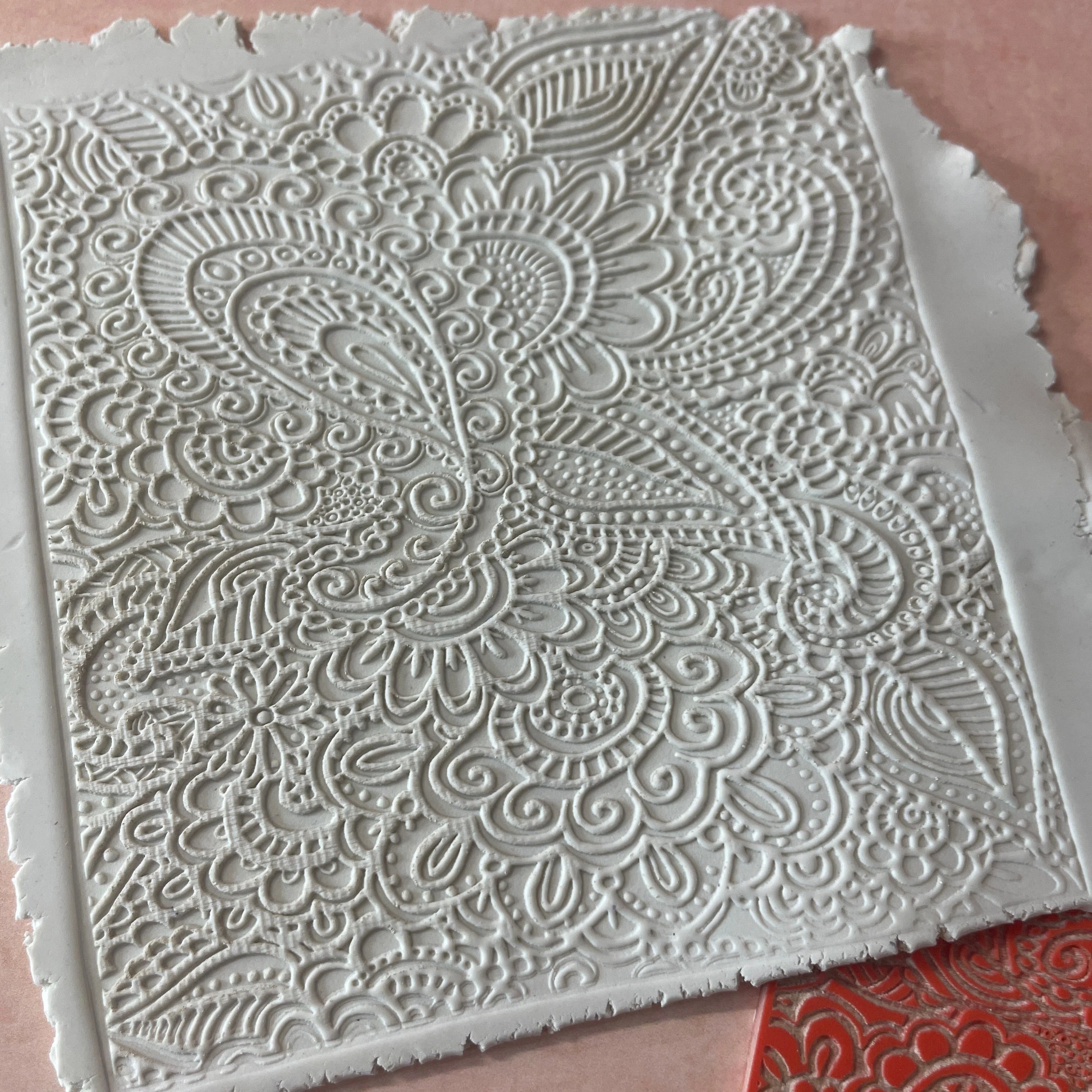Paisley Garden Texture Mat rubber Stamp for polymer clay paper Gelli plate and resin ZIA zentangle inspired - Image 2