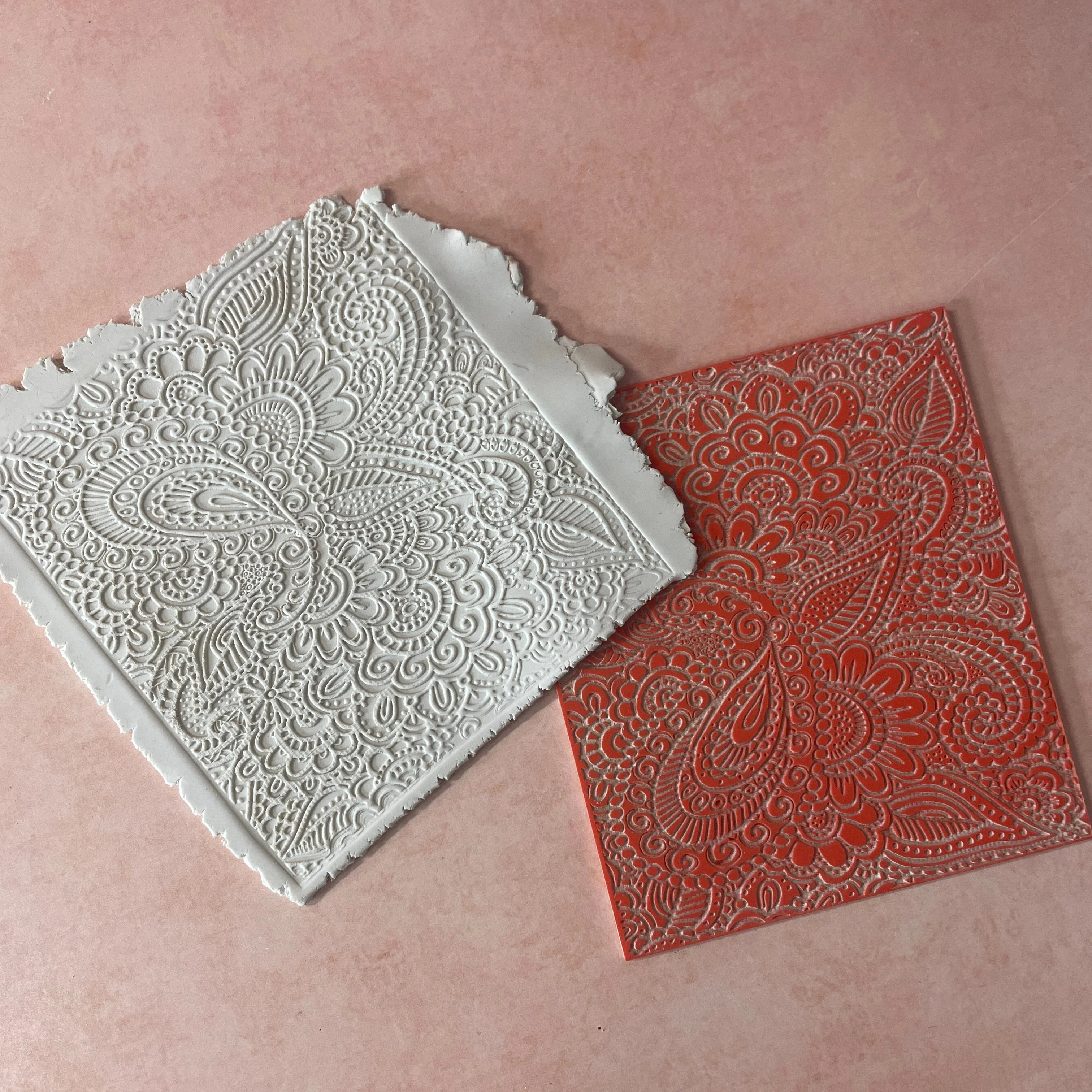 Paisley Garden Texture Mat rubber Stamp for polymer clay paper Gelli plate and resin ZIA zentangle inspired - Image 4