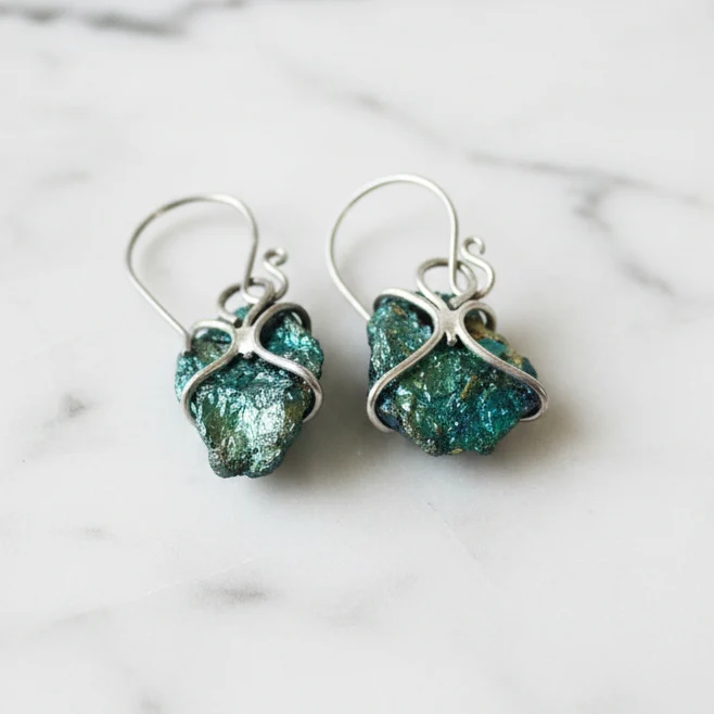 Raw Iridescent Stone Earrings - Image 4
